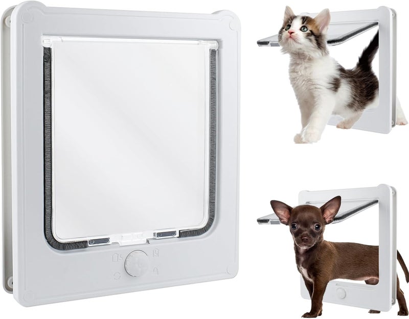 Billionchains Large Cat Door for Interior Door (Outer Size 10.8"x9.25") 4-Way Locking Cat Door for Exterior Door White Cat Flap Up to 25lb - Image 1